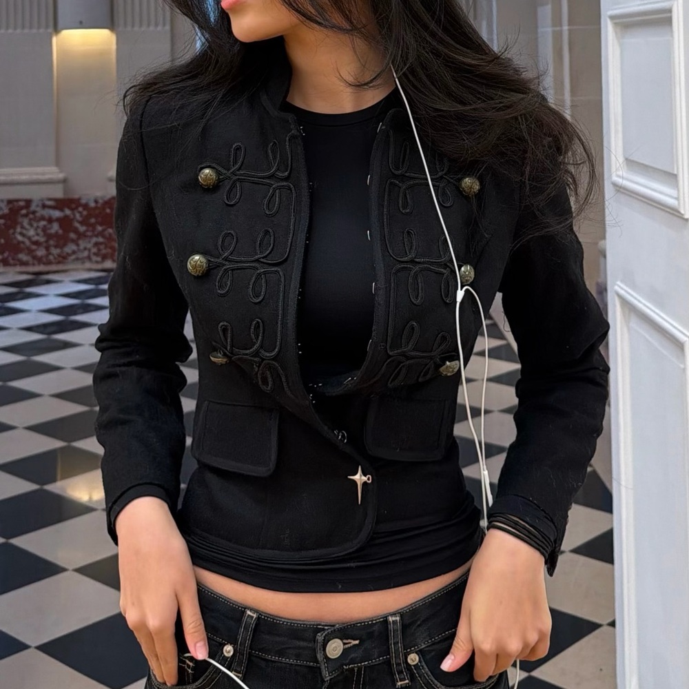 Women's Black Military Style Wool Jacket